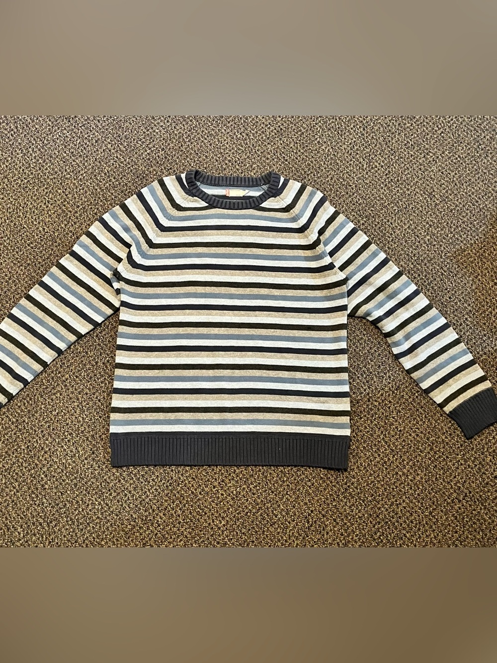 Levi's Striped Crewneck Sweater in Blue, Gray, Cream, and Black
